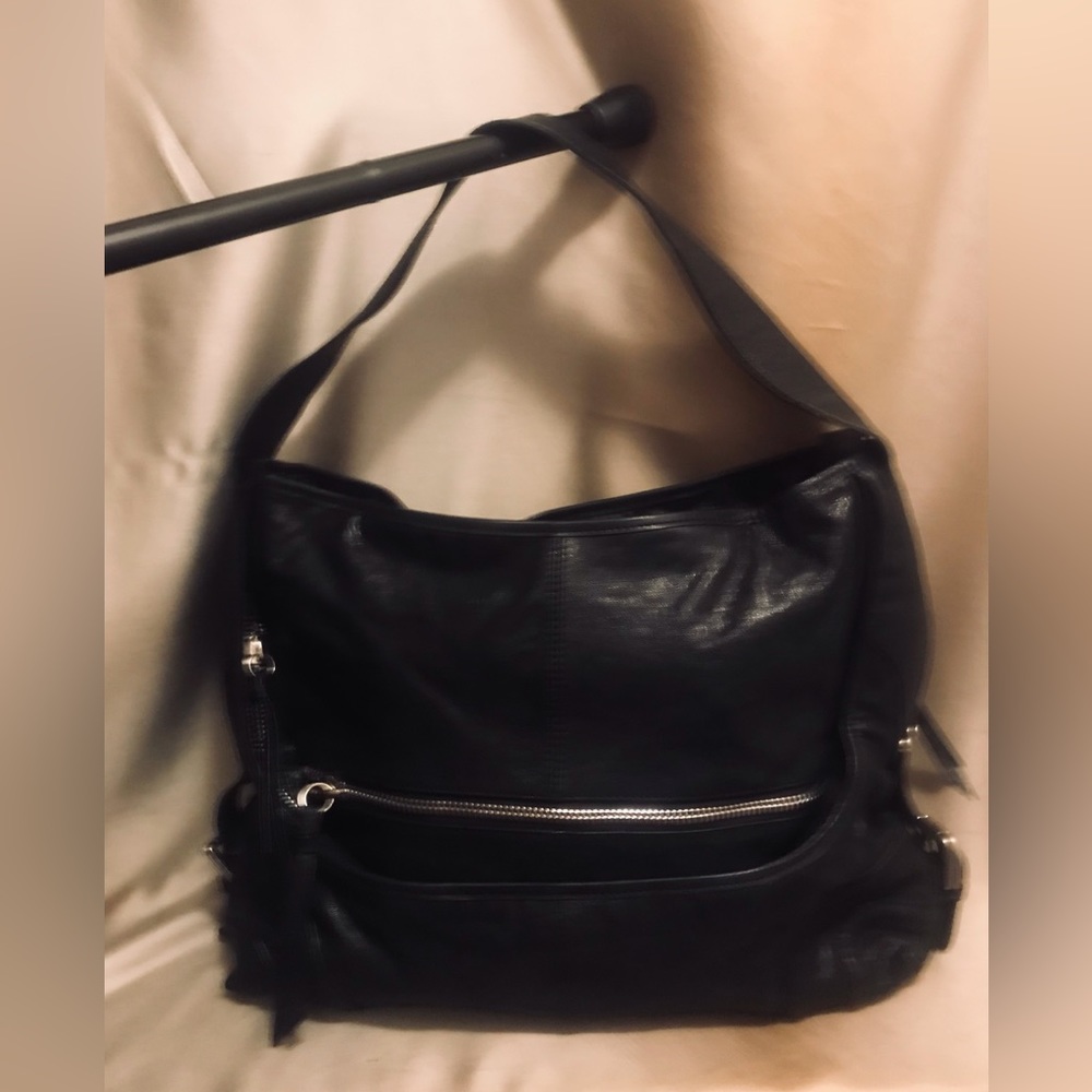 Un-Branded Black Cowhide Grain Leather Hobo-Like  Bag